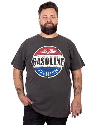 Camiseta Plus Size Estonada Gasoline Preta.