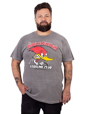 Camiseta Plus Size Estonada Pica Pau Rachador Cinza.