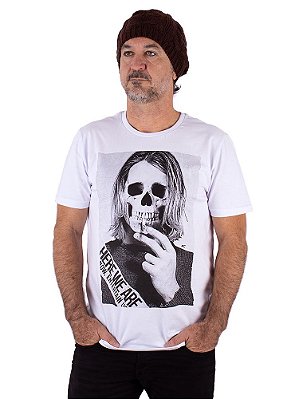 Camiseta Kurt Cobain Caveira Branca.