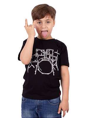 Camiseta Juvenil Bateria Line Drum Preta