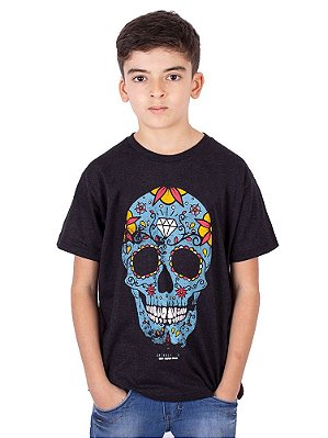 Camiseta Juvenil Caveira Mexicana Preta Jaguar