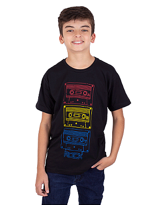 Camiseta Juvenil Fita k7 Color Tape Preta