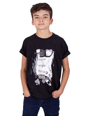 Camiseta Juvenil Guitarra Fender Preta Jaguar