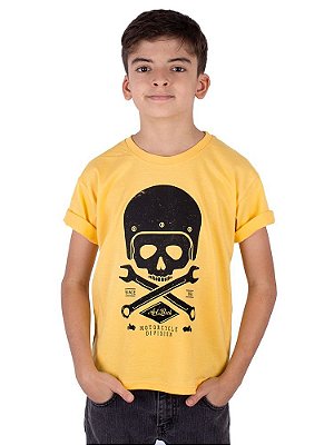 Camiseta Juvenil Moto Skull Amarela