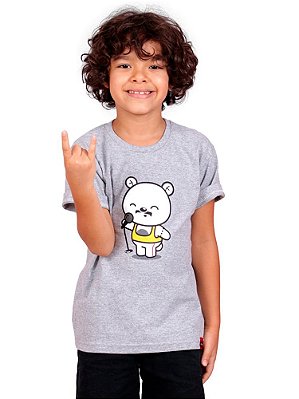 Camiseta Infantil Teddie Mercury Queen Cinza Mescla