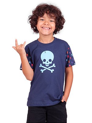Camiseta Infantil Crack Skull Marinho