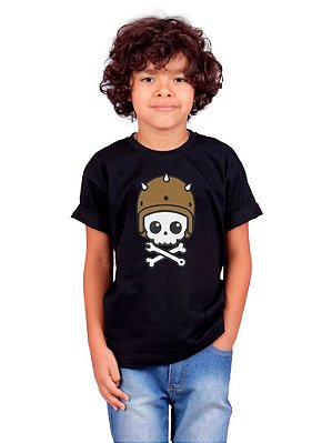 Camiseta Infantil Caveira Motoqueira Preta.