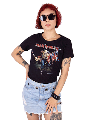 Camiseta Feminina Iron Maiden The Trooper Preta Oficial