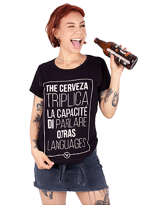 Camiseta Feminina Cerveja Poliglota Preta