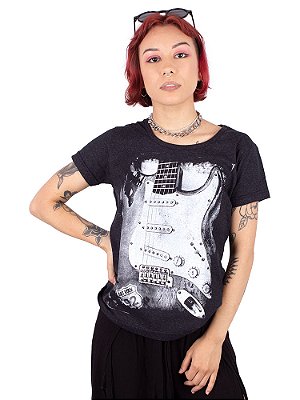 Camiseta Feminina Guitarra Fender Preto Jaguar