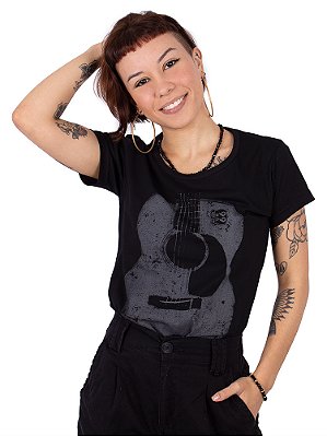 Camiseta Feminina Violão Preta