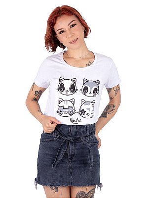 Camiseta Feminina Kiss Cat Branca