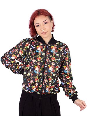 Jaqueta Bomber Floral Caveira Colorido