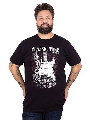 Camiseta Plus Size Guitarra Classic Tone Preta.