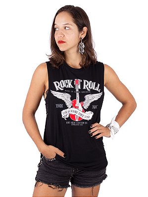 Regata Cavada Feminina Rock Guitarra Power Preta - Viva a Vida com Arte,  Viva com Art Rock!