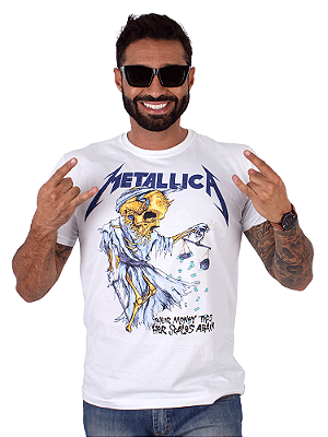 Camiseta Metallica Their Money Branca Oficial
