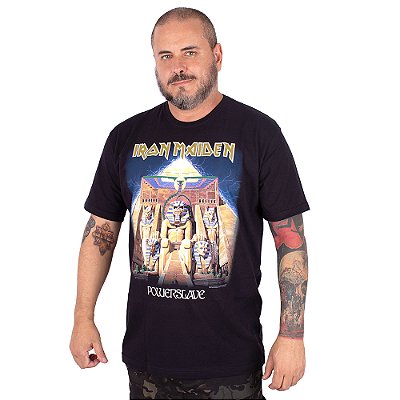 Camiseta Plus Size Iron Maiden Powerslave Preta Oficial