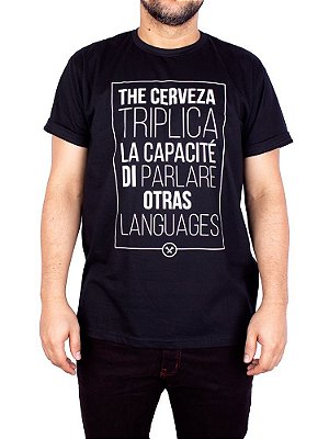 Camiseta Cerveja Poliglota Preta.