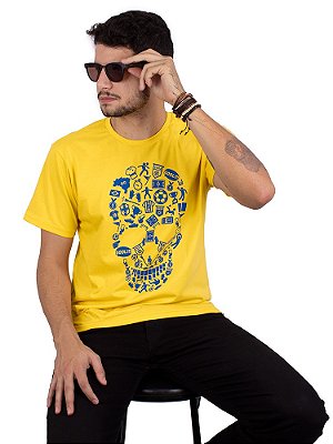 Camiseta Brasil Fut Caveira Amarela.
