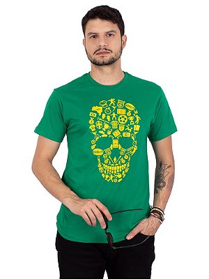 Camiseta Brasil Fut Caveira Verde.
