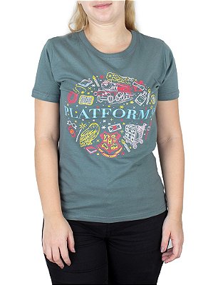 Camiseta Feminina Harry Potter Plataforma 9 3/4 Verde Oficial