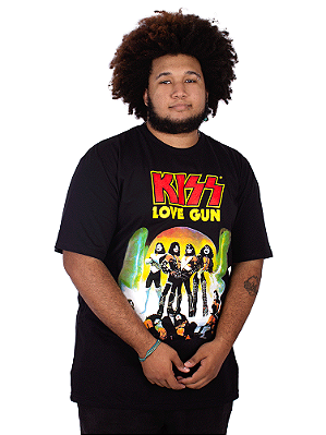 Camiseta Plus Size Kiss Love Gun Preta Oficial