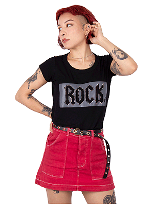 Blusa Feminina Gola Redonda Rock Strass Preta