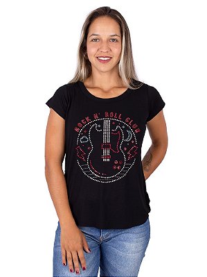 Blusa Gola Redonda Rock Club Preta