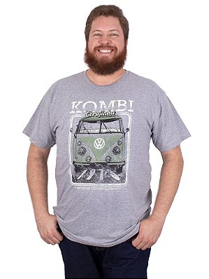 Camiseta Plus Size Kombi 1973 Cinza Mescla.