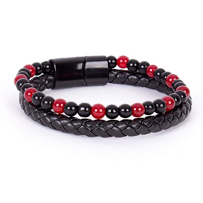 Pulseira Masculina Em Couro Preto