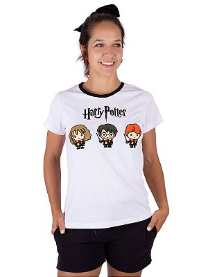 Camiseta Feminina Harry Potter Trio Branca Oficial