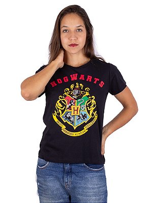 Camiseta Feminina Harry Potter Hogwarts Preta Oficial