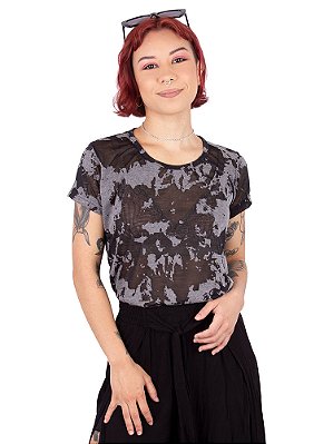 Blusa Básica Com Transparência Preta e Cinza