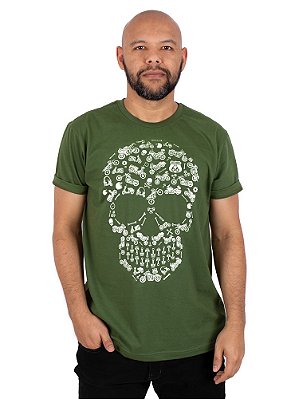 Camiseta Caveira Moto Icon Verde Cipestre.