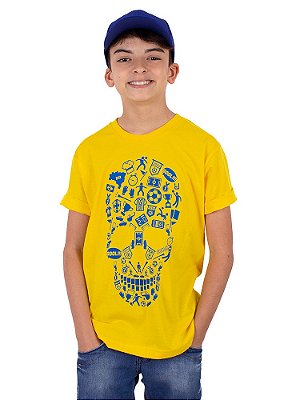 Camiseta Juvenil Brasil Fut Caveira Amarela