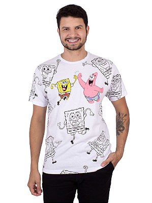 Camiseta Bob Esponja E Patrick Branca Oficial