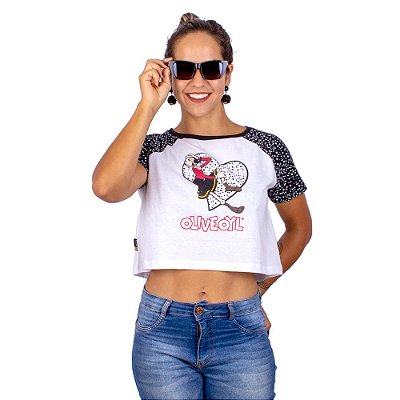 Blusa Cropped Raglan Olivia Palito Oficial