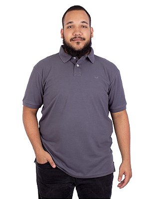 Camisa Polo Plus Size Básica Cinza