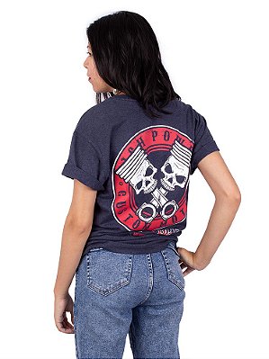 Camiseta Caveira Piston Skull Marinho Indigo.