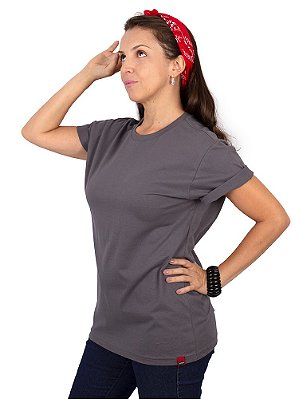 Camiseta Básica Cinza Tradicional Adulto Feminina.