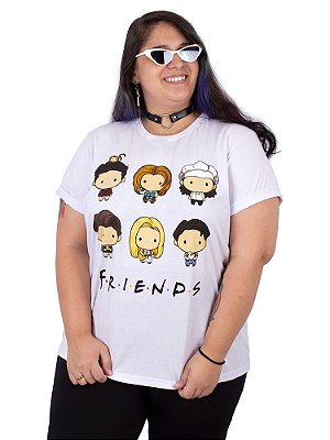Camiseta Feminina Plus Size Friends Mini Branca Oficial