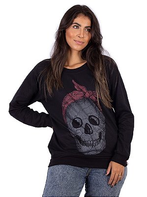 Moletinho Feminino Raglan Caveira Laço Preto