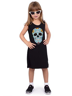 Vestido Infantil Tubinho Caveira Mexicana Preto