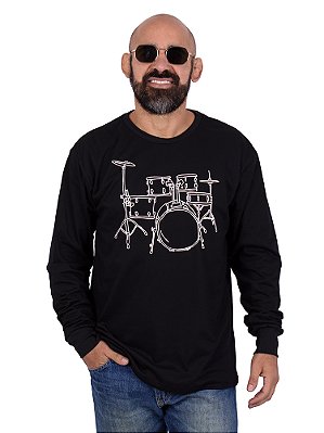 Camiseta Manga Longa Bateria Line Drum Preta.