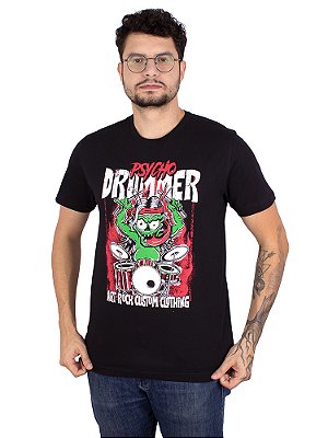 Camiseta Bateria Psycho Drummer Preta.