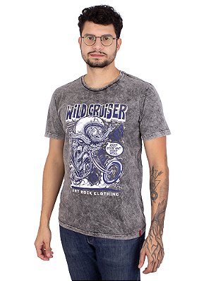 Camiseta Estonada Moto Wild Cinza Marmorizada.