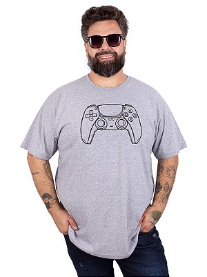 Camiseta Plus Size Controle Gamer - Cinza Mescla.