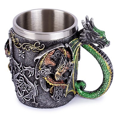 Caneca de Resina e Inox Medieval Dragões 400ml