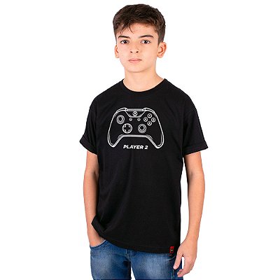 Camiseta Juvenil Player 2 Xbox - Preta