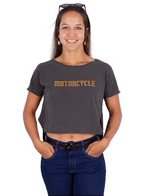 Blusa Cropped Estonada Motorcycle - Preta